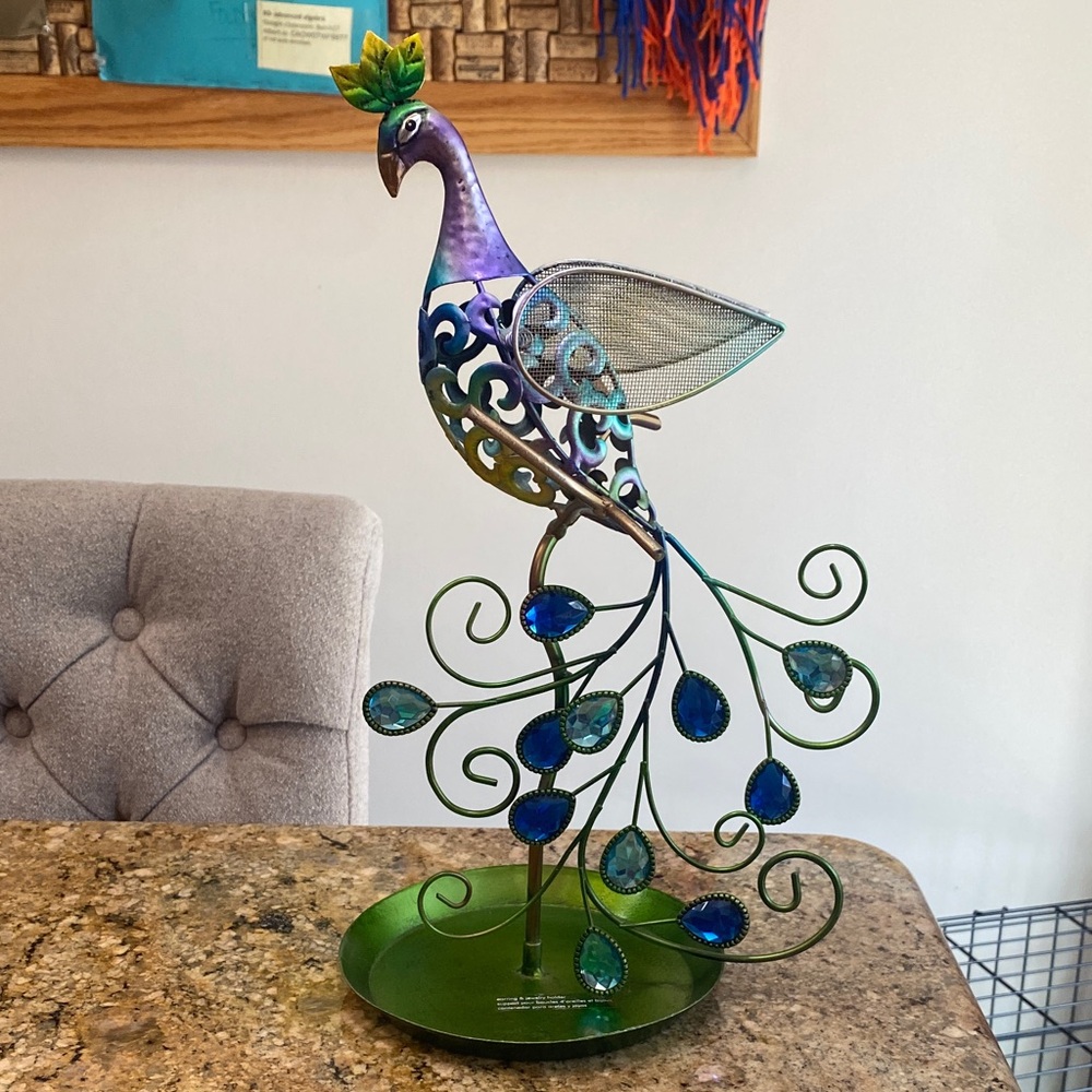 Vibrant Peacock Jewelry Holder